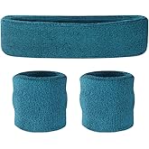 Suddora Sweatbands Set, Moisture Wicking 2 Wristbands and 1 Headband, Breathable Terry Cloth Athletic Bands for Basketball, Tennis, Yoga, Gym, Sweat Bands for Costumes and Cosplay