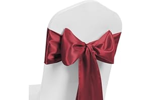 MAGTOWNE Satin Burgundy Chair Sashes 50 Pack, Dark Red Satin Chair Ribbons for Party Wedding, Universal Ribbon Knots for Folding Chairs Decor, Marroon Chairs Bows Sashes