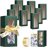 Honoson 24 Pcs Tumbler Gift Box with Ribbon for Sublimation Glass Exhibition Boxes Transparent for 12oz 16oz 20oz Drinking Cup Glasses Jars Mug Can Blanks(Green)