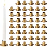 Kehail 48 Pcs Gold Metal Taper Candle Holders Set - 2"×1" Elegant Bulk Heavy Base Candlestick Centerpieces for Table Decor, Wedding, Anniversary, Dinner Party