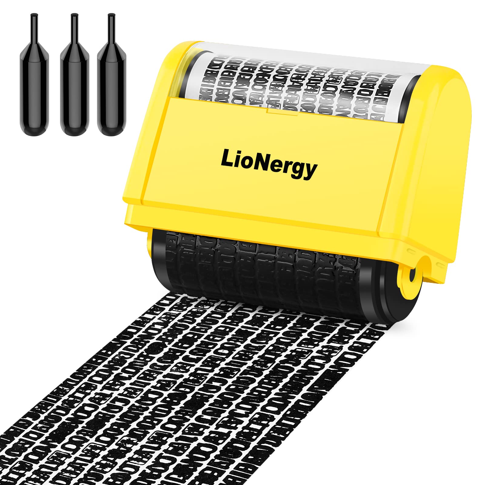 Identity Protection Roller Stamp LioNergy Extra Large 2.0 Inch Roller Identity Theft Prevention Security Stamp with 3 Refills – Yellow