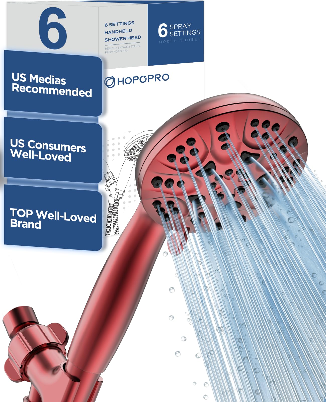 6-Mode High Pressure Handheld Shower Head Set, Consumer Reports Recommended HOPOPRO High Flow Hand Held Showerhead with 59 Inch Hose Bracket Teflon Tape Rubber Washers Image