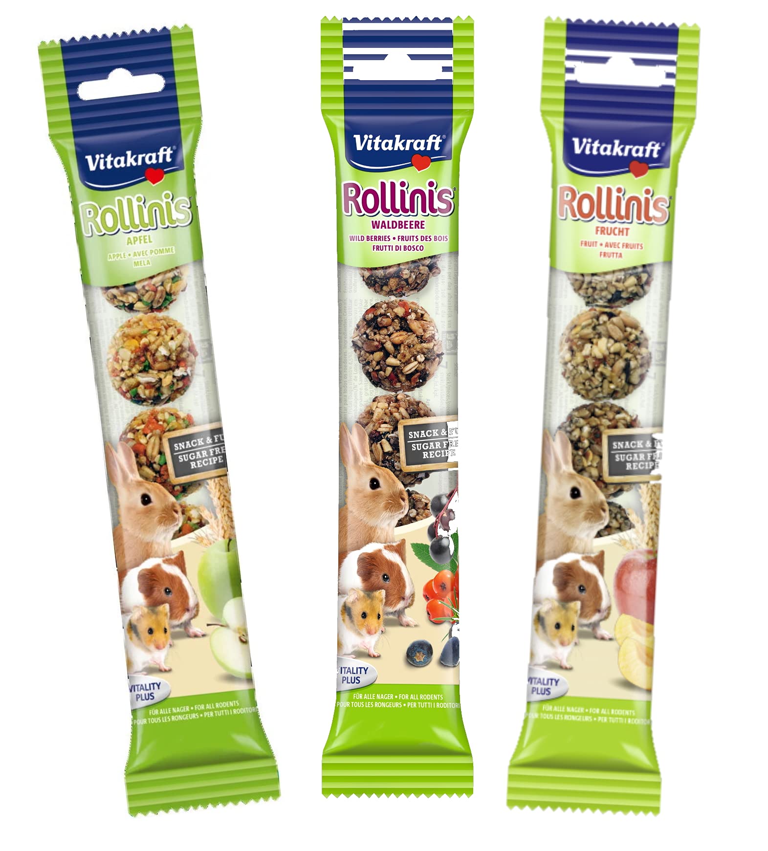 3 PACK MIXED VITAKRAFT SMALL ANIMAL ROLLINIS RABBIT GUINEA PIG TREAT BALL SNACKS