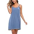 AVIIER Womens Nightgown Soft Cotton Sleeveless Sleep Shirts Wide Strap Nightshirts Full Slip Sleepwear