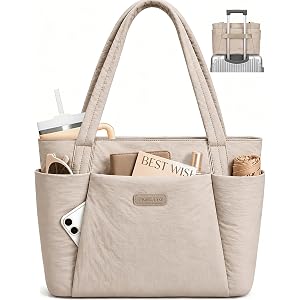 FIORETTO Puffer Tote Bag for Women, Work Tote Bag with Laptop Compartment, Zipper & Pockets for Travel, Nursing, College