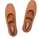 Frank Mully Women's Ballet Flats Slip on Casual Knitted Fabric Shoes Square-Toe Flats with Elastic Straps for Women