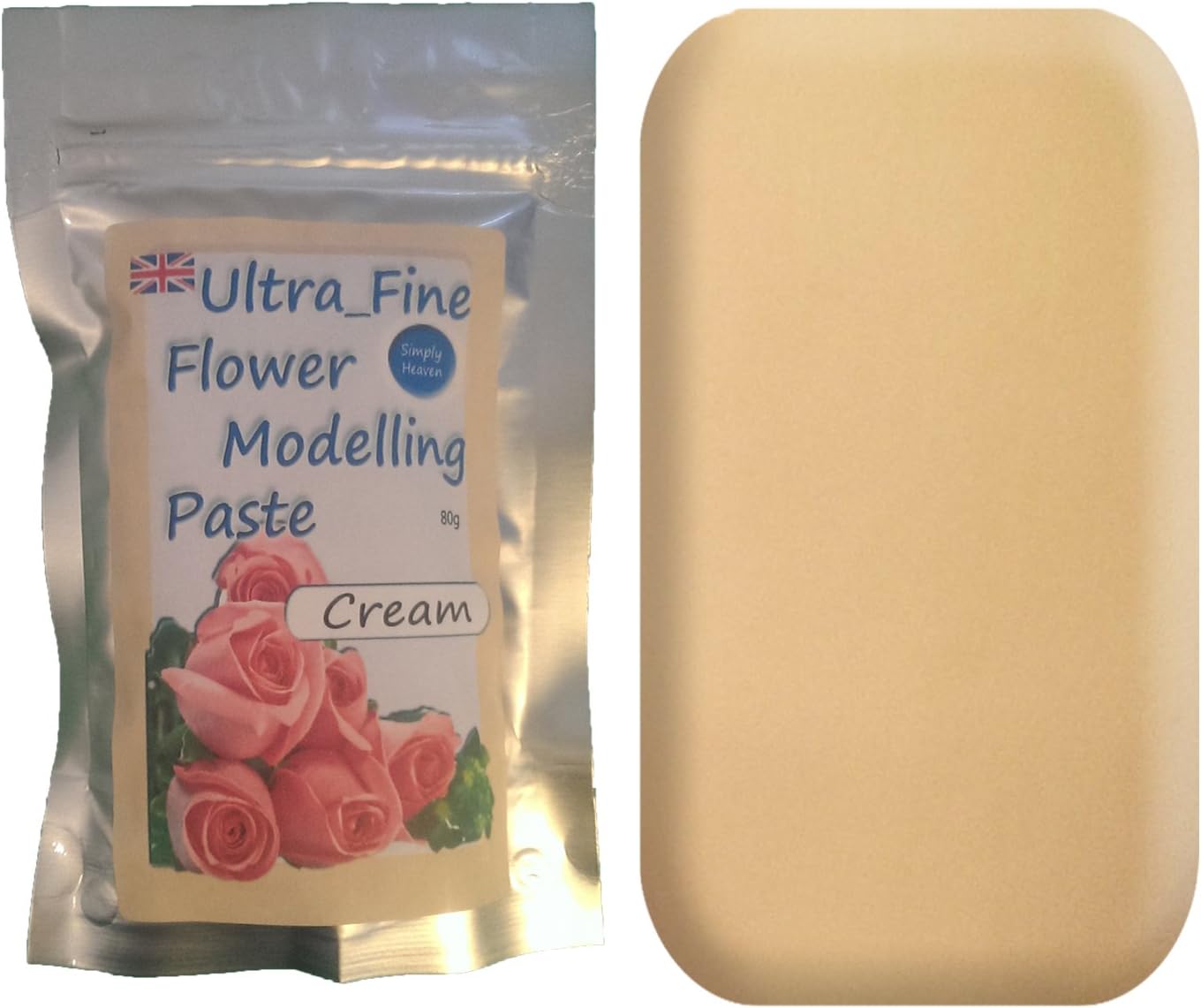 Simply Heaven Sugar Florist, Gum Paste - Sugarcraft Floral Flower Modelling 80g (Cream) - Free Postage - Buy Any Five 80g Blocks and get one White 80g Block for Free