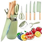 Kitchen Knife Set with Block, 7-Piece Kitchen Knife Set for Chef with Universal Knife Block, Anti-Rust Kitchen Knife Block Set, Ergonomic Design