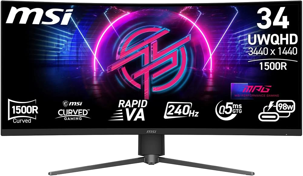 MSI MPG 346CQRXF X24 34 Inch UWQHD 240Hz Gaming Monitor 3440x1440