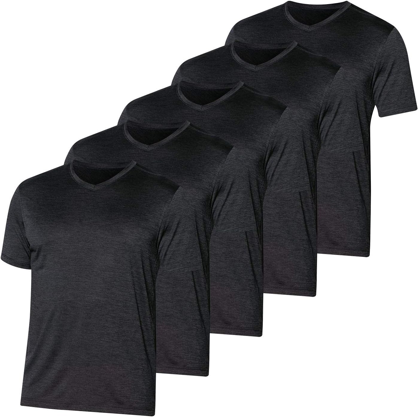 5 Pack: Men’s V-Neck Dry-Fit Moisture Wicking Active Athletic Tech Performance T-Shirt: Clothing