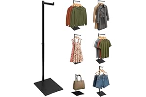KORETECH Standing Clothes Rack, Adjustable Clothes Hanger Rack Stand, Metal Clothes Rack, Clothing Display Rack, Garment Display Stand for Thrift Shops and Retail Store, Black, 1Pack