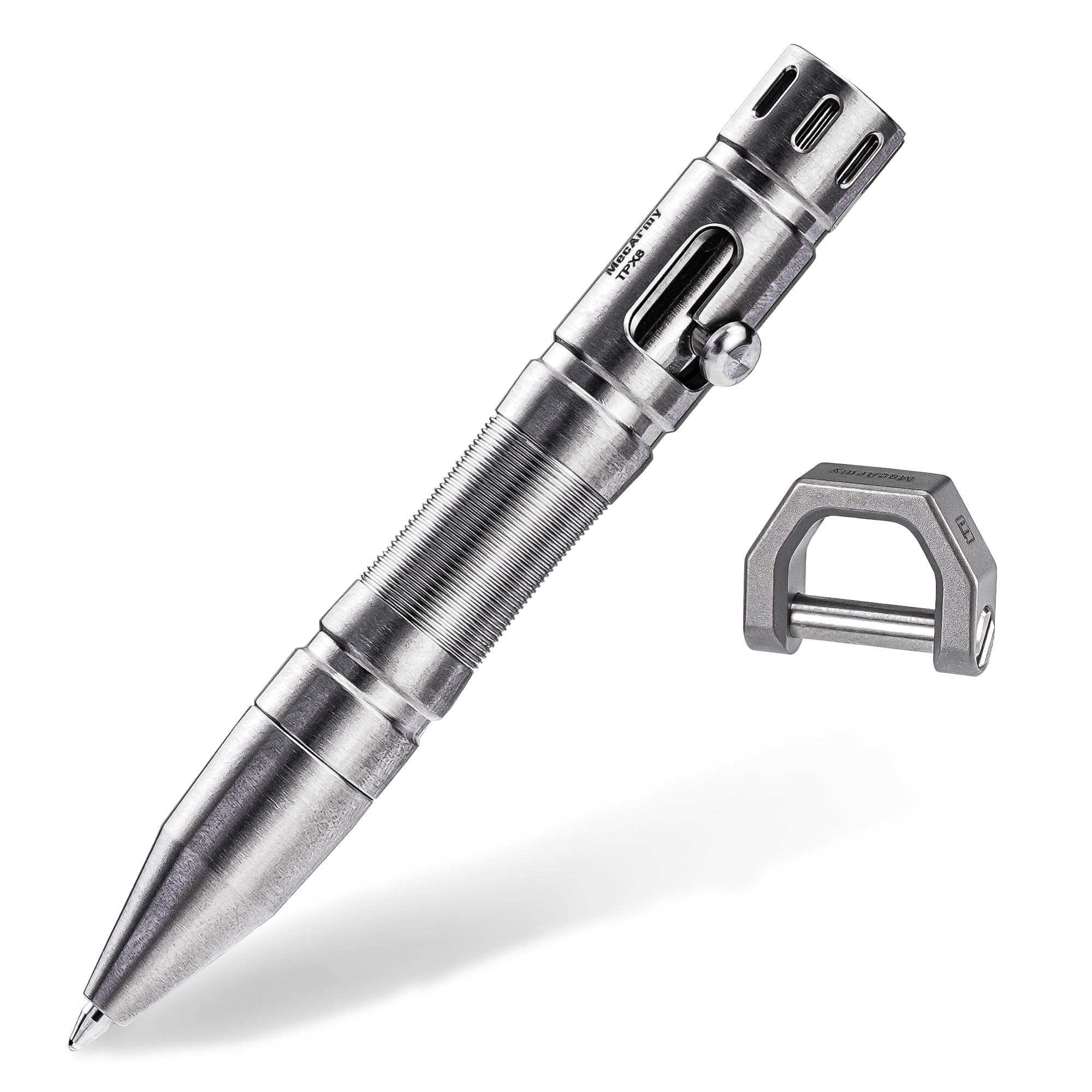 MecArmy TPX8 Mini Titanium Pen Luxury Executive Lightweight Retractable Metal Pen Ink Refillable Novelty Pocket EDC Writing Ballpoint Pens with 1 D Key Ring