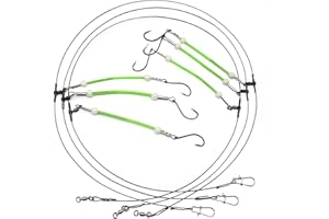 PDXGGB Saltwater Fishing Leaders, 49 Strands Stainless Steel Cable Tackle Rigs, Hooks, Swivels, Snap Connectors, Luminous Bead, 2 Arm Fishing Rig