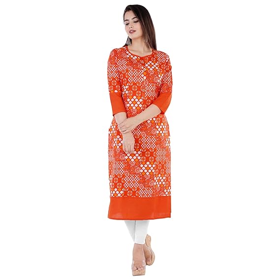 Kurti Kurta for Womens Round Neck Printed Cotton