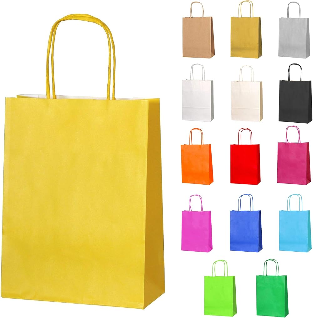 Thepaperbagstore 10 Yellow Small Paper Party Bags With Handles 18x22x8cm