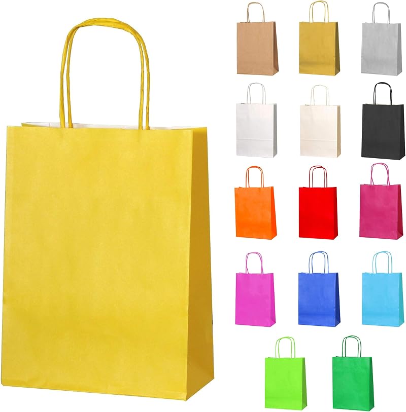 Thepaperbagstore 10 Yellow Small Paper Party Bags With Handles 18x22x8cm