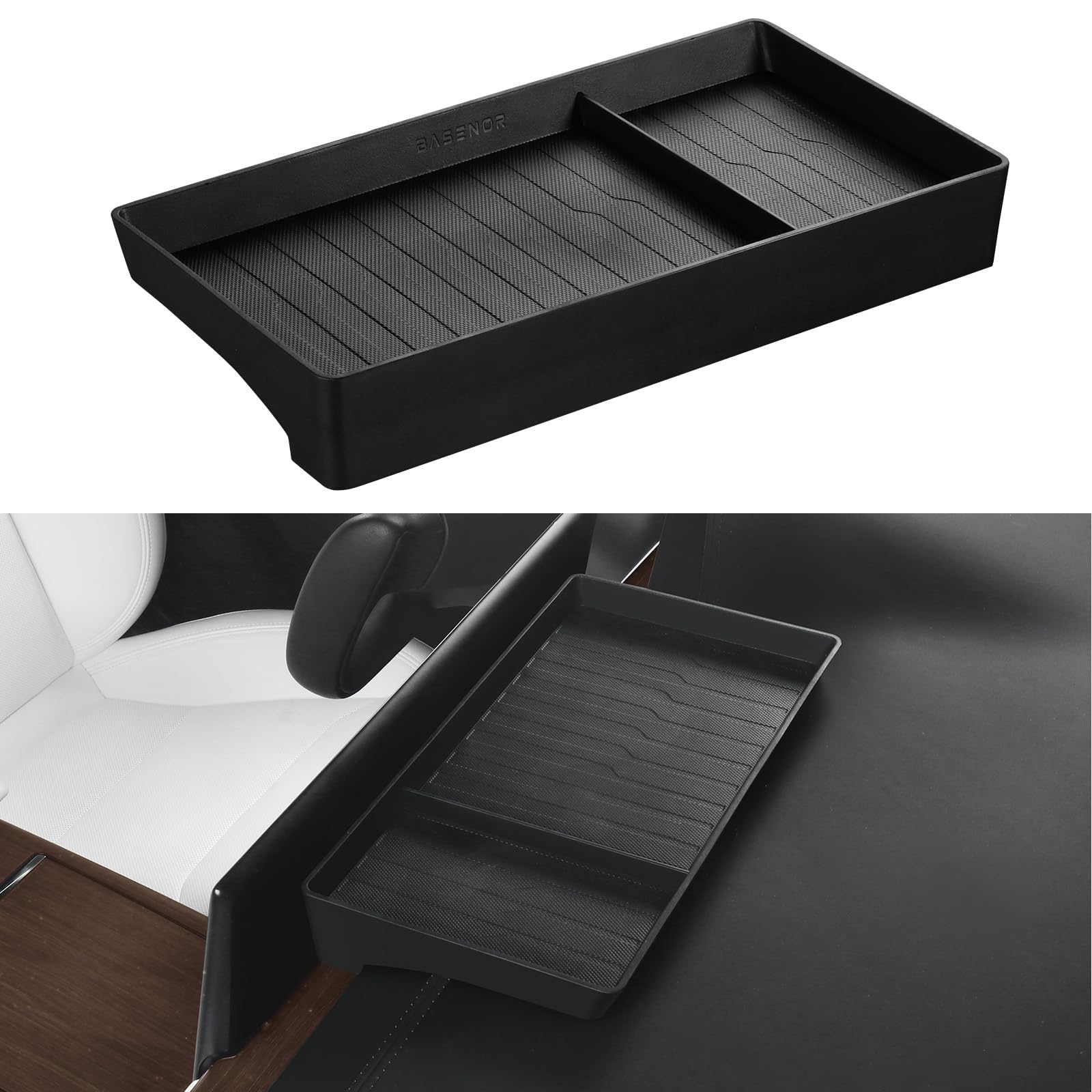 Photo 1 of BASENOR 2022-2026 Tesla Model X Model S Center Console Organizer Behind Screen Storage Box, Dashboard Hidden Tray, Non-Slip Sunglasses Card Tissue Holder, Accessories for Refresh Plaid Long Range