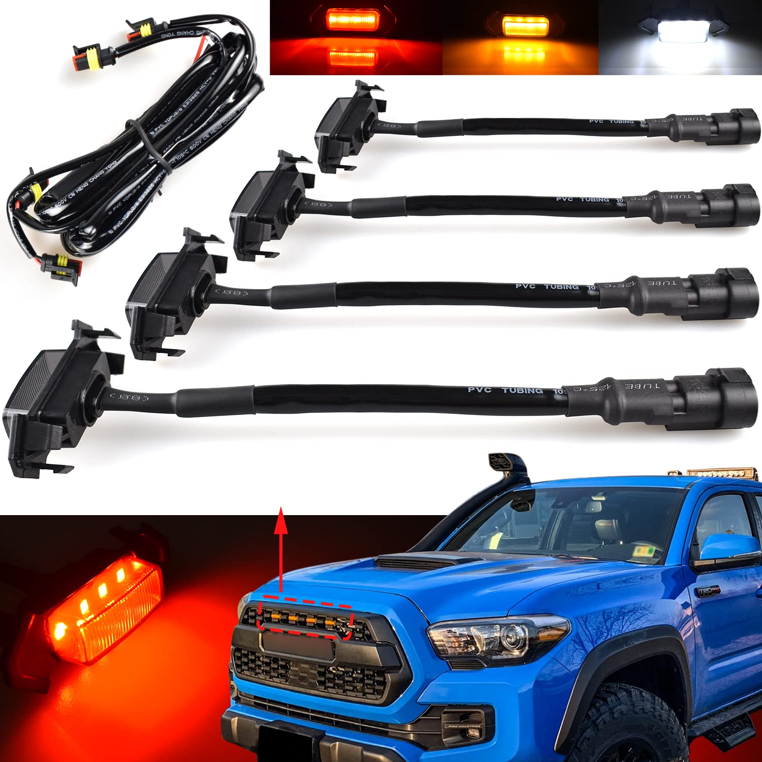 Photo 1 of Boigoo Front Grill Lights for Tacoma TRD Pro Grille Light - Red LED Lighting with Smoked Lens, 2005-2011 & 2016-2019 Tacoma Grilles Kit (Red LED Smoked Lens)