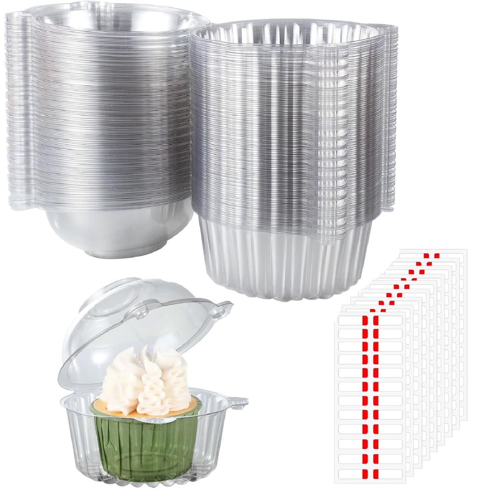 100 Pack Cupcake Boxes for Baking, 4.5 Inch Individual Boxes with Sealing Stickers Single Cupcake Muffin Boxes for cakes, Muffin, Salad, Cheese