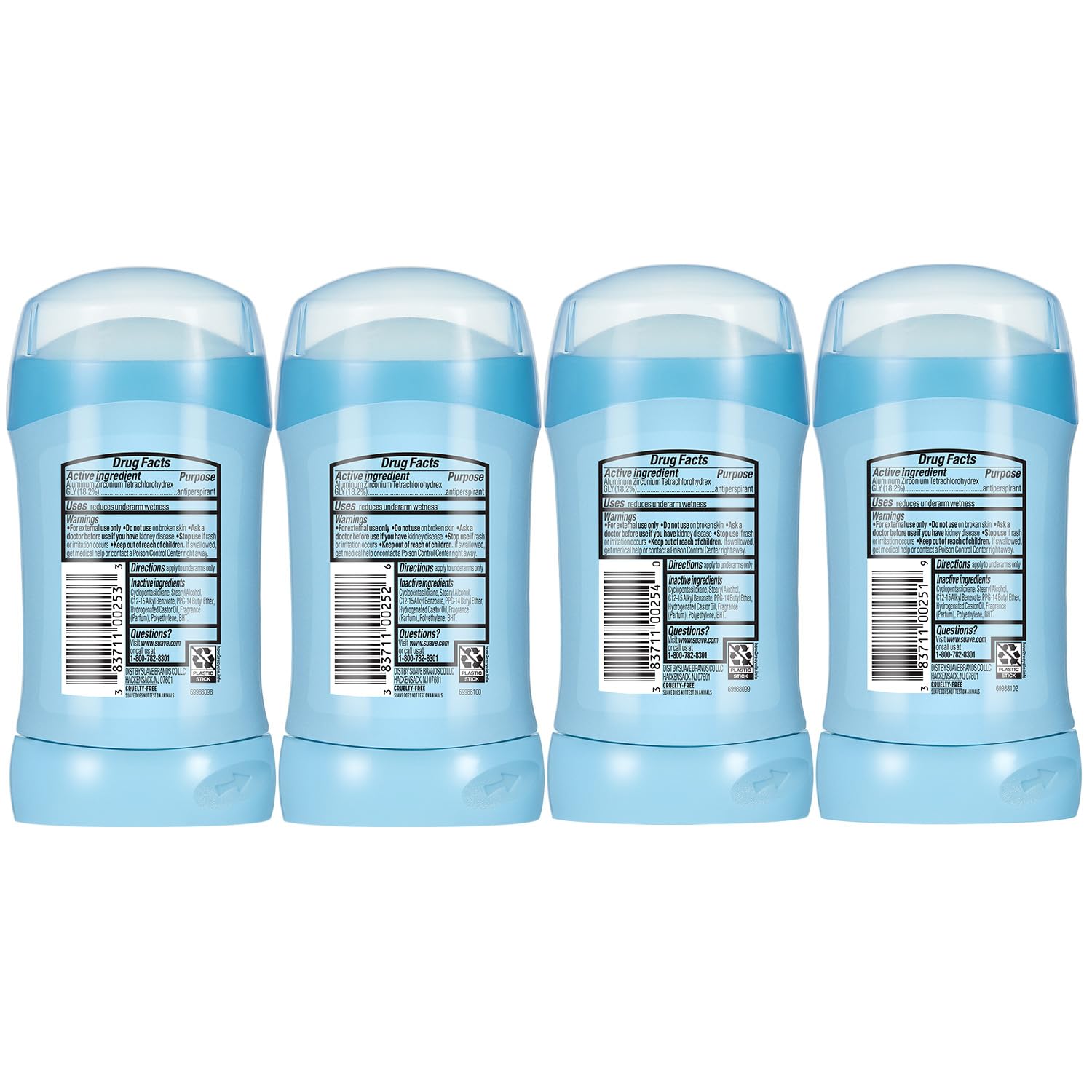 Suave Antiperspirant Deodorant for Women Variety 4-Pack – Powder, Tropical Paradise, Coconut Kiss, Sweet Pea & Violet, Anti-Staining Invisible Solid, Talc-Free, 1.2 Oz Ea