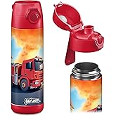 Jarlson® Kids Water Bottle MALI [18OZ] - No Straw Stainless Steel Thermos Bottle - Insulated Waterbottle Leak Proof for School & Sports - Thermo Tumbler for Boys & Girls (Fire Engine)