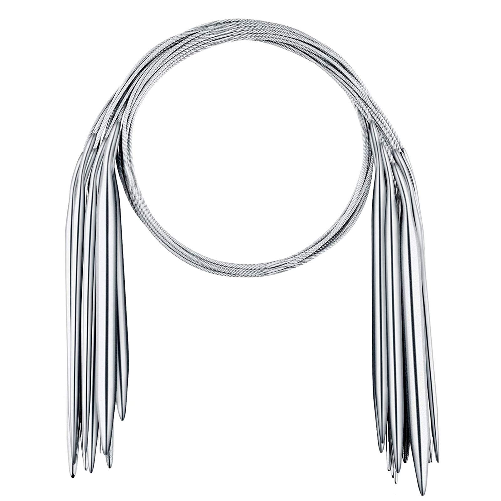 Circular Knitting Needles, 8 Pcs Stainless Steel Double Pointed Long Round Knitting Needles Set Yarn Needles with Flexible Cable 2mm, 3mm, 4mm, 4.5mm, 5mm, 6mm, 7mm, 8mm