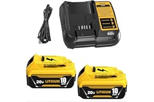 EAGGLEW 2 Pack 10000mAh DCB206 Replacement for Dewalt 20V MAX Battery 10.0Ah and DCB107 Charger Combo Compatible with Dewalt 20V Battery Lithium DCB207 DCB204 DCB200 DCB201 DCB203 Series Power Tool (Yellow)