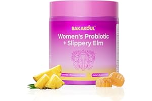 BAKAKOUL Feminine Probiotics Gummies for Women - Supports pH Balance & Digestive Health with Slippery Elm, Prebiotics & 5 Probiotic Strains, Vegan, Gluten-Free, Pineapple Flavor, 60 Gummies