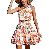 CUPSHE Women's Floral Summer Dress One Shoulder Ruffle Smocked Waist Casual Sundress Holiday Vacation Beach Mini Dress