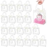 ROLYTA 20 Pcs Clear Plastic Gift Bags with Handles, Reusable PVC Party Favor with Ribbon, Transparent Gift Goodie Bags Bulk for Wedding Birthdays, Baby Shower, 5.1 x 2.8 x 5.9 Inches
