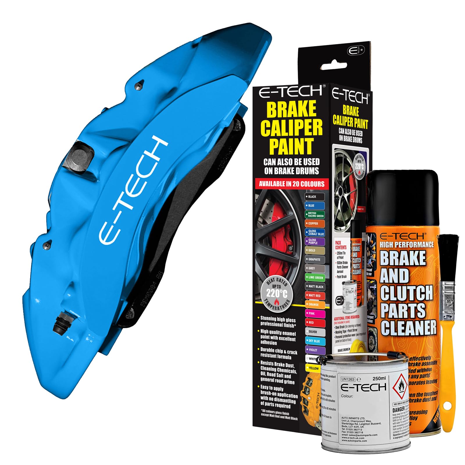 E-TECH Gloss Sky Blue Brake Caliper/Drum Paint Complete Kit Inc Paint/Cleaner & Brush