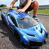 Holyton 1:10 Transforming RC Car, Large Remote Control Car, Blue | One-Button Transform to Robot, 2.4GHz Remote Control, Gesture Sensing, LED Lights, 80-Min Playtime, Gift for Kids Ages 5-12