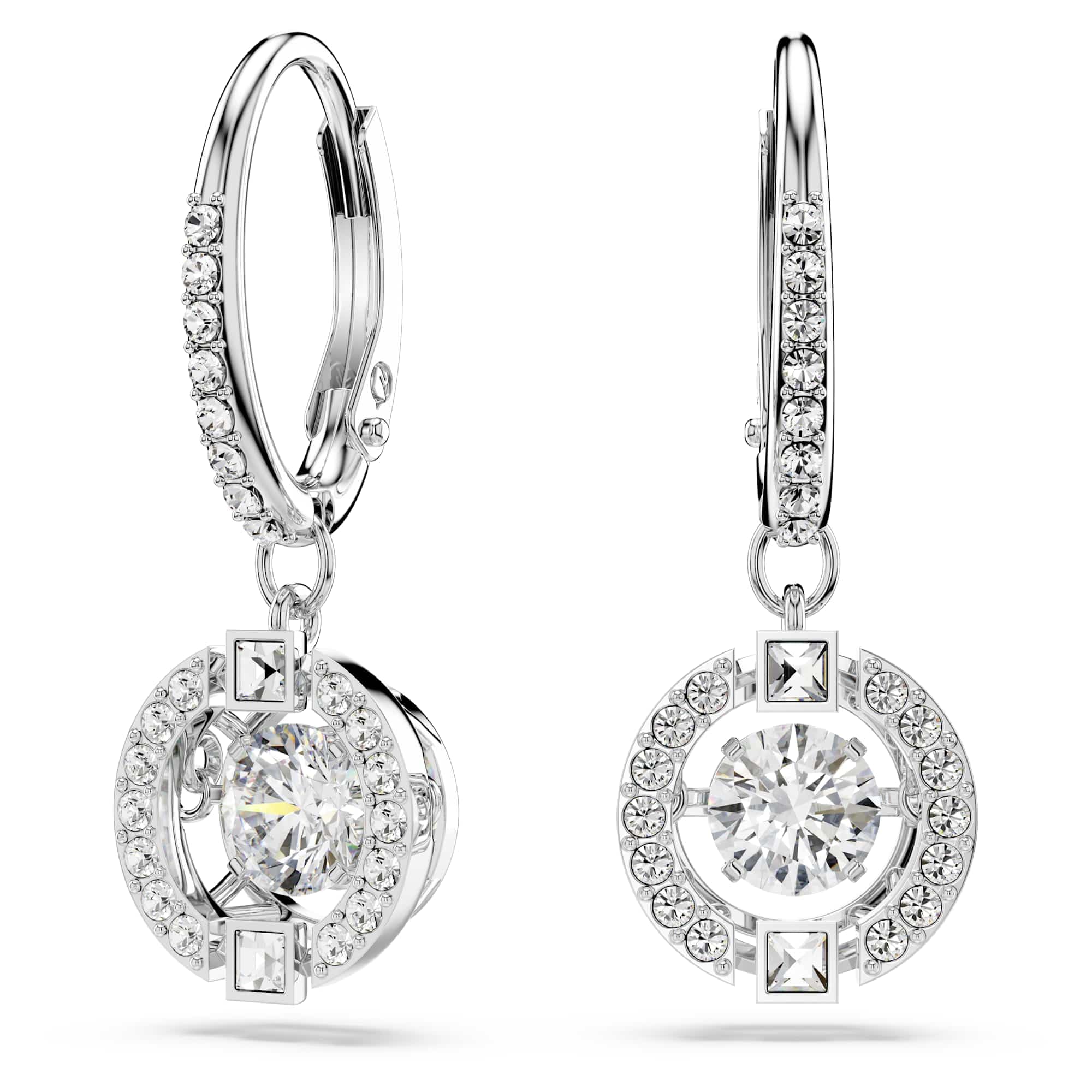 Swarovski Sparkling Dance earrings, Round, White, Rhodium plated