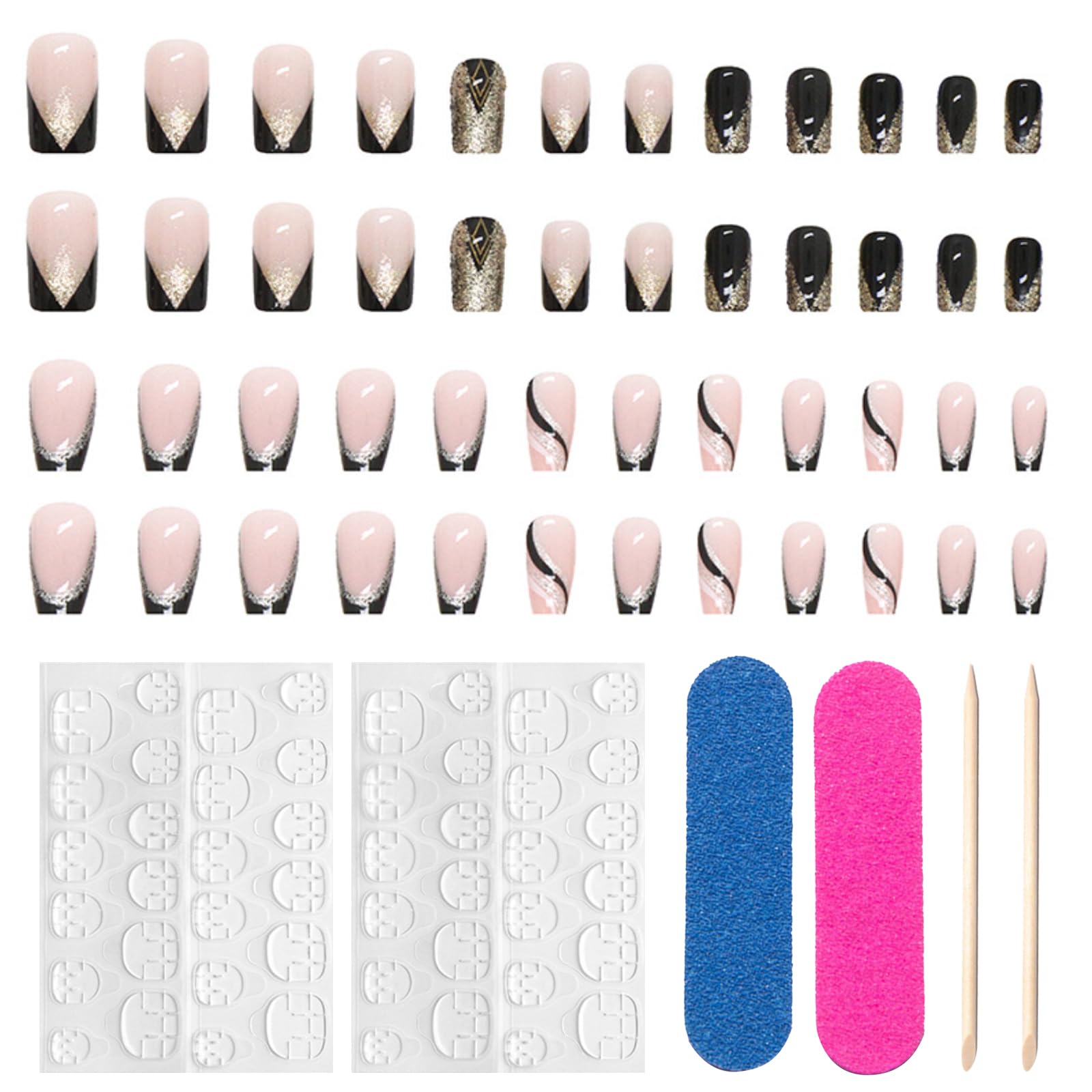HTTDSLF 48 Pcs French False Nails, Press on Nails, Set of Long Square French False Nail, Press On Style for Women and Girls