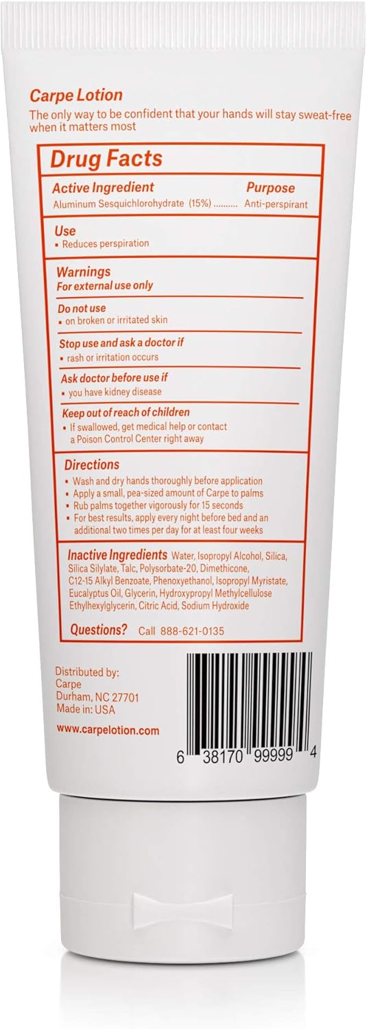 Carpe Antiperspirant Hand Lotion, A dermatologist-recommended, non-irritating, smooth lotion that helps stops hand sweat, Great for hyperhidrosis : Beauty