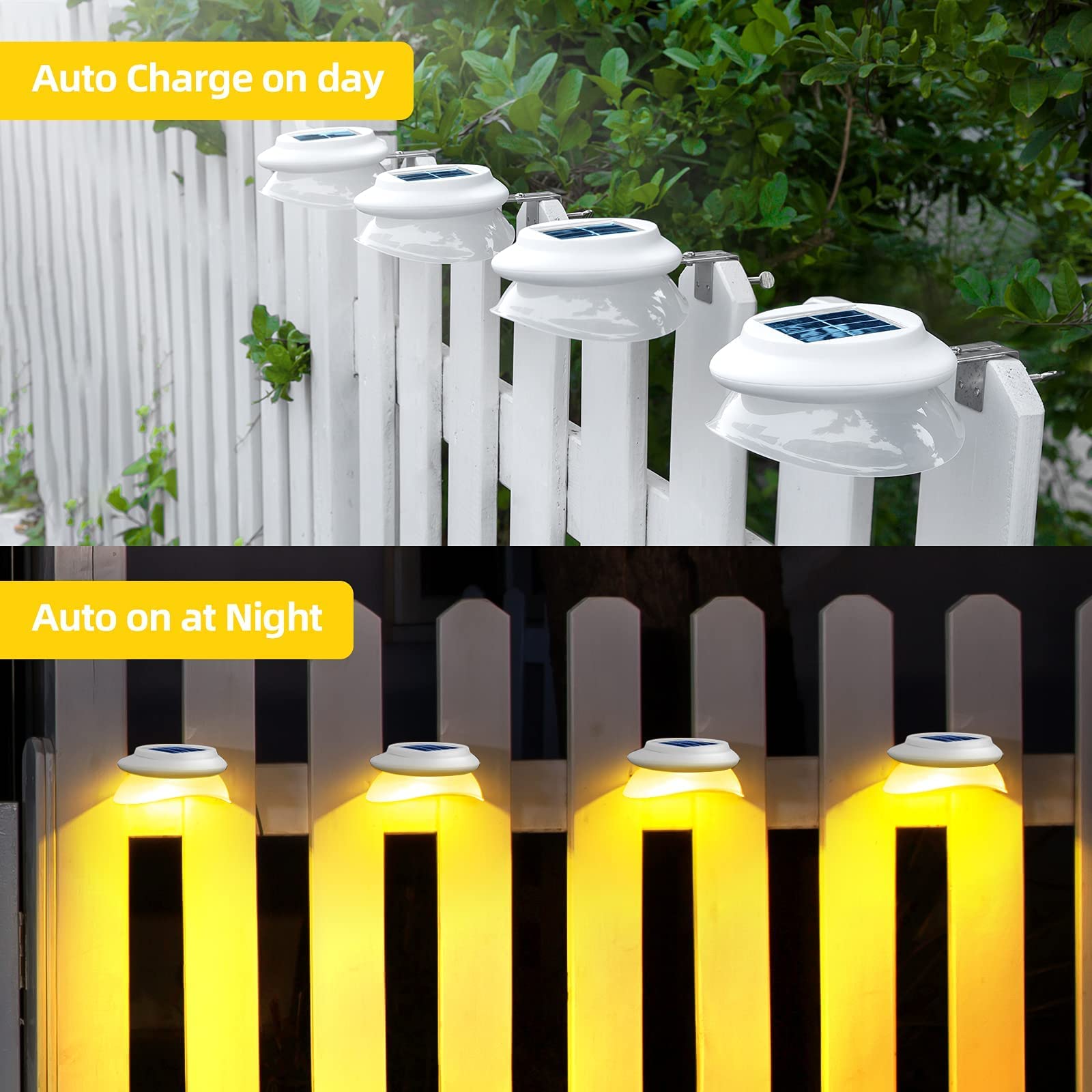 ROSHWEY Backyard Lights Outdoor, 6 Pack Solar Fence Lights with 9 LED Waterproof Outdoor Wall Gutter Light for House Eaves Deck Railing Garden Landscape Yard (Warm White)