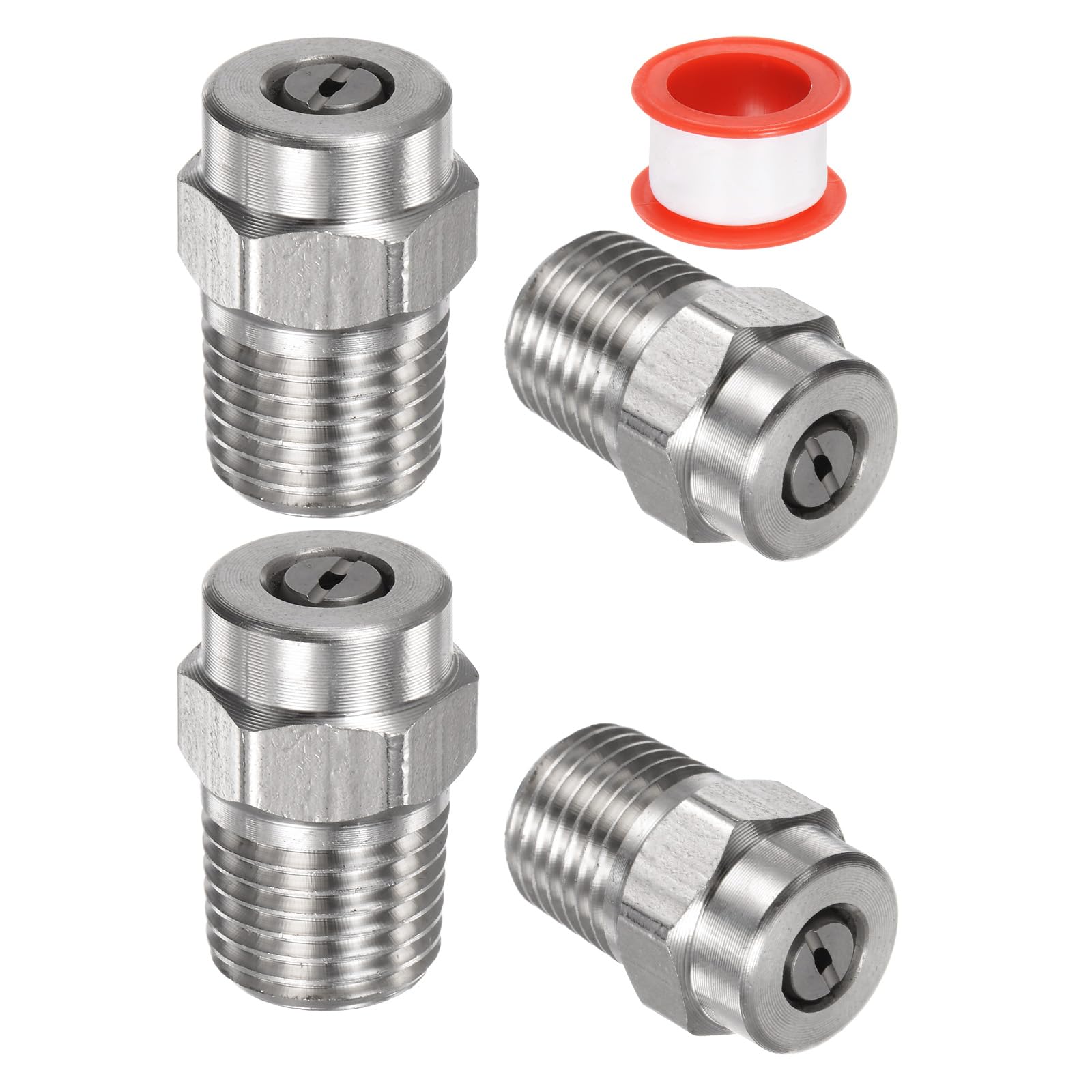 M METERXITY 4 Pack Surface Clean Tips - 40 Degree 1/4" NPT Male #40055 Pressure Washer Nozzles Cleaner Nozzle Replacement, Stainless Steel with Sealing Tape for Water Guns (1.449mm Orifice)