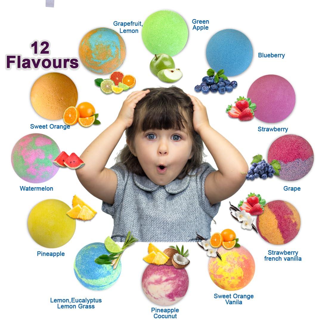 Bath Bombs for Kids with Surprise Inside, 12 Bubble Bath Fizzies with Jungle Animal Toys. Moisturizing, Gentle & Kids Safe, Rainbow Spa Bath Fizz, Birthday Gifts for Boys, Girls