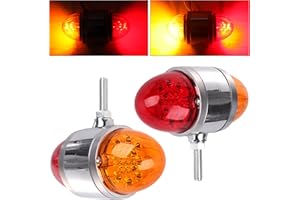JZYZQBX 2PCS 17 LED Dual Function Double Face Watermelon Lights, 3.5" Amber Red Lens with Reflector, Chrome LED Turn Signal Fender Auxiliary Pedestal Lights for Peterbilt Kenworth Mack Western Star