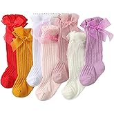 Juaugusep Infant Toddler Baby Girls' Knee High Socks Bow-Stitched Knit Tube Long Socks Breathable Warm Stockings