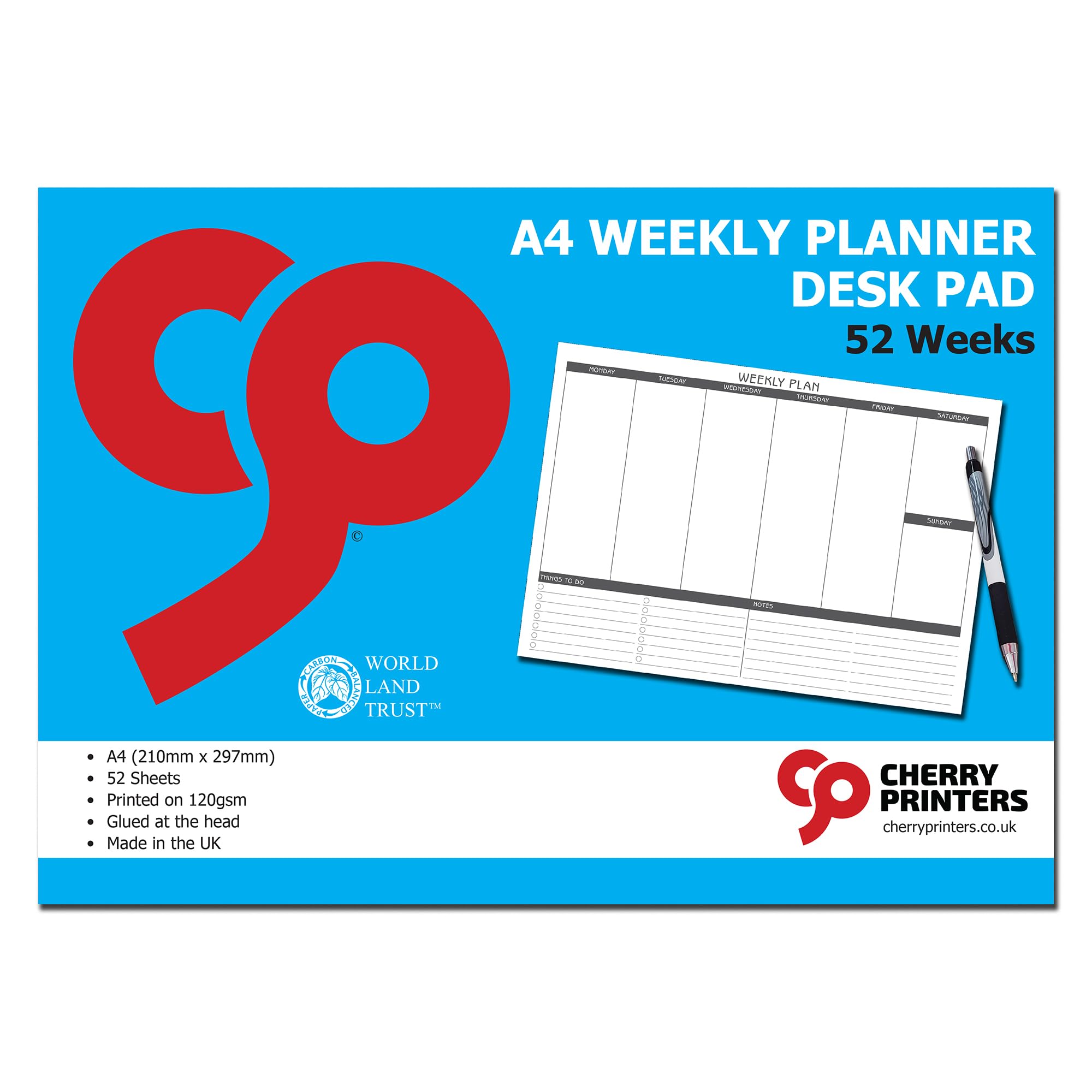 Cherry Weekly Planner Desk Pad A4 (210 x 297 millimetres) 52 Sheets 120gsm Paper