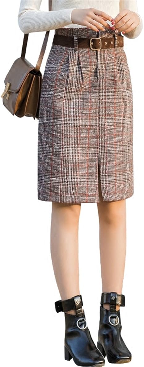 Amazon Snolyni Jp レディーススカート タイト チェック柄 ラヤ 秋冬 ハイウエスト チューリップスカート 台型スカート ペンシル スカート ミモレ丈 ミディスカート ひざ丈 通勤 オフィス スカート 通販