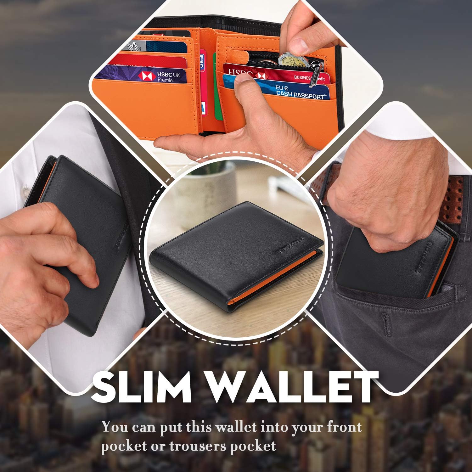 TEEHON® Wallets Slim Genuine Leather RFID Blocking Wallet with 11 Card Holder, 2 banknote compartments, Coin Pocket - Image 4