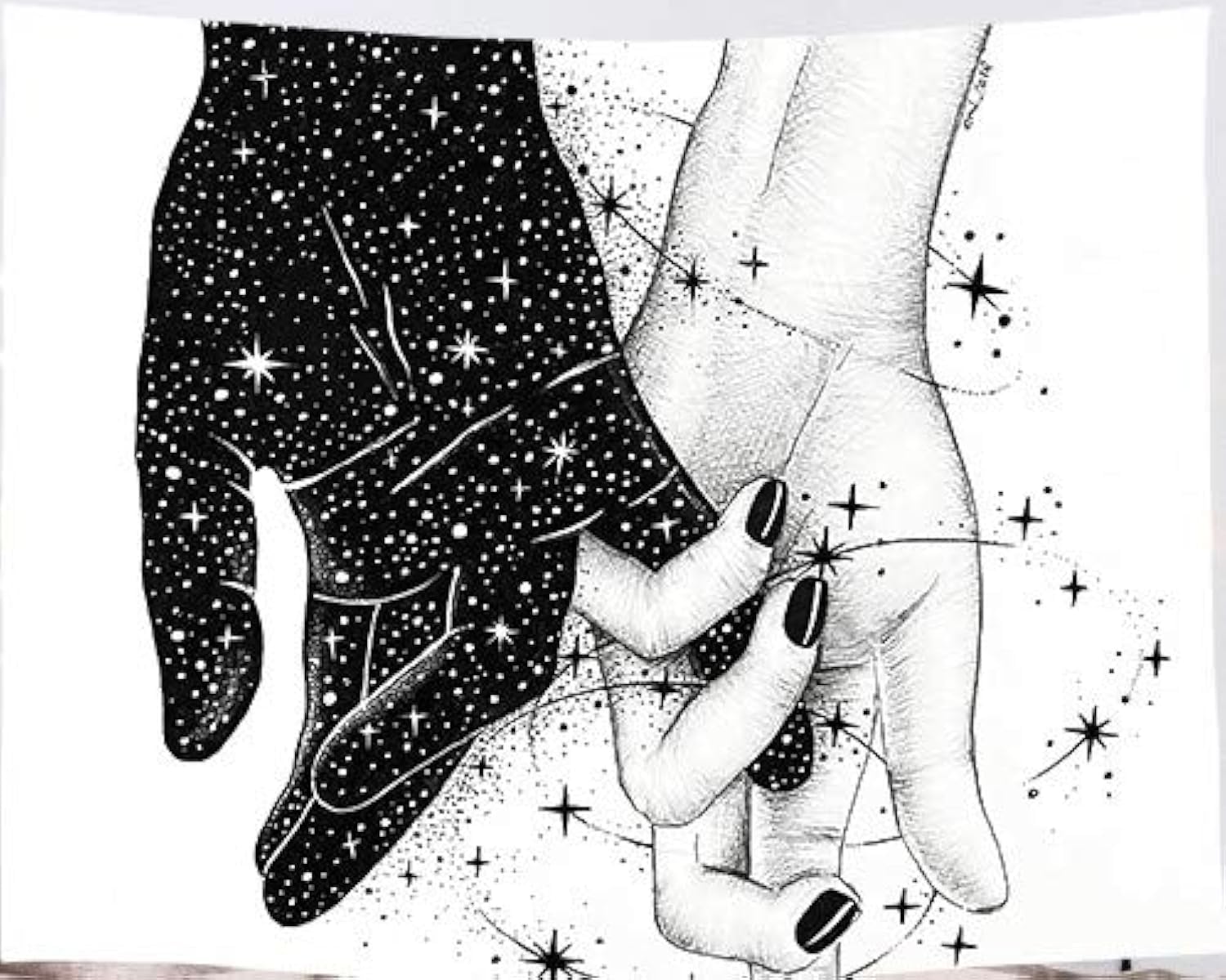 Amiiba Black and White Love Hands Wall Tapestry Couple Stars Galaxy Tapestry Wall Hanging Abstract Romantic Art Home Decoration for Bedroom Living Room (Hands, M - 59"x51")