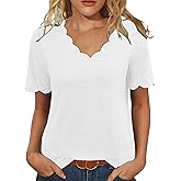 JomeDesign Womens Short Sleeve Tops V Neck Dressy Casual Loose Fit Shirts Summer Vacation Blouses 2026 Trendy Clothes