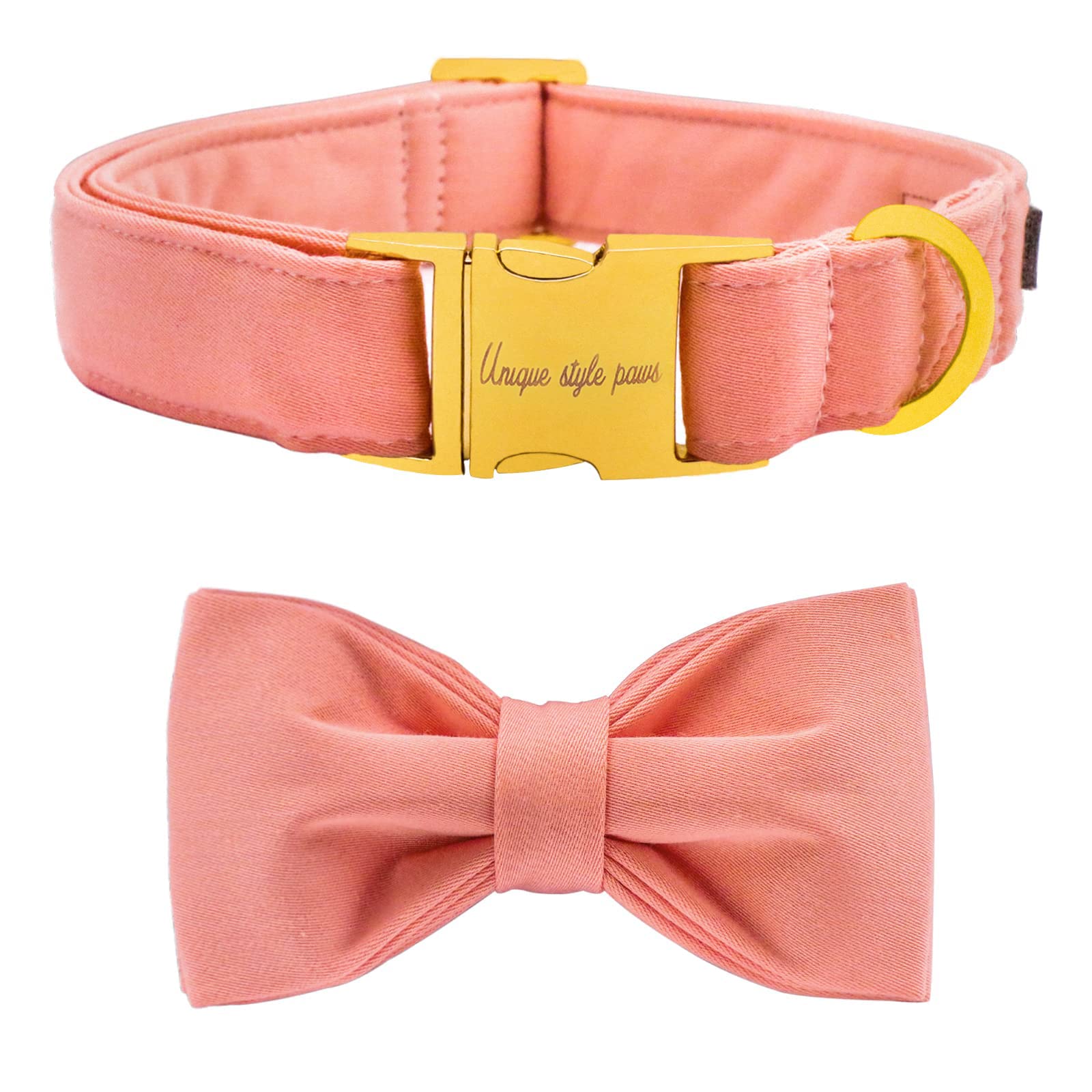 Unique style paws Dog Collar with Bowtie, Soft Cotton Collar with Reinforced Golden Metal Buckle Comfortable & Adjustable Collar for Small Medium Large Dogs & Cats