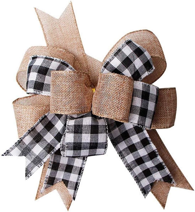 Bows & Ribbons - Black White Buffalo Plaid Bow Christmas Wreath Holiday DIY Crafts Door Burlap Rustic Bowknot Ornaments for Christmas Tree Topper Wedding Party Decorations, 9.4x13 in