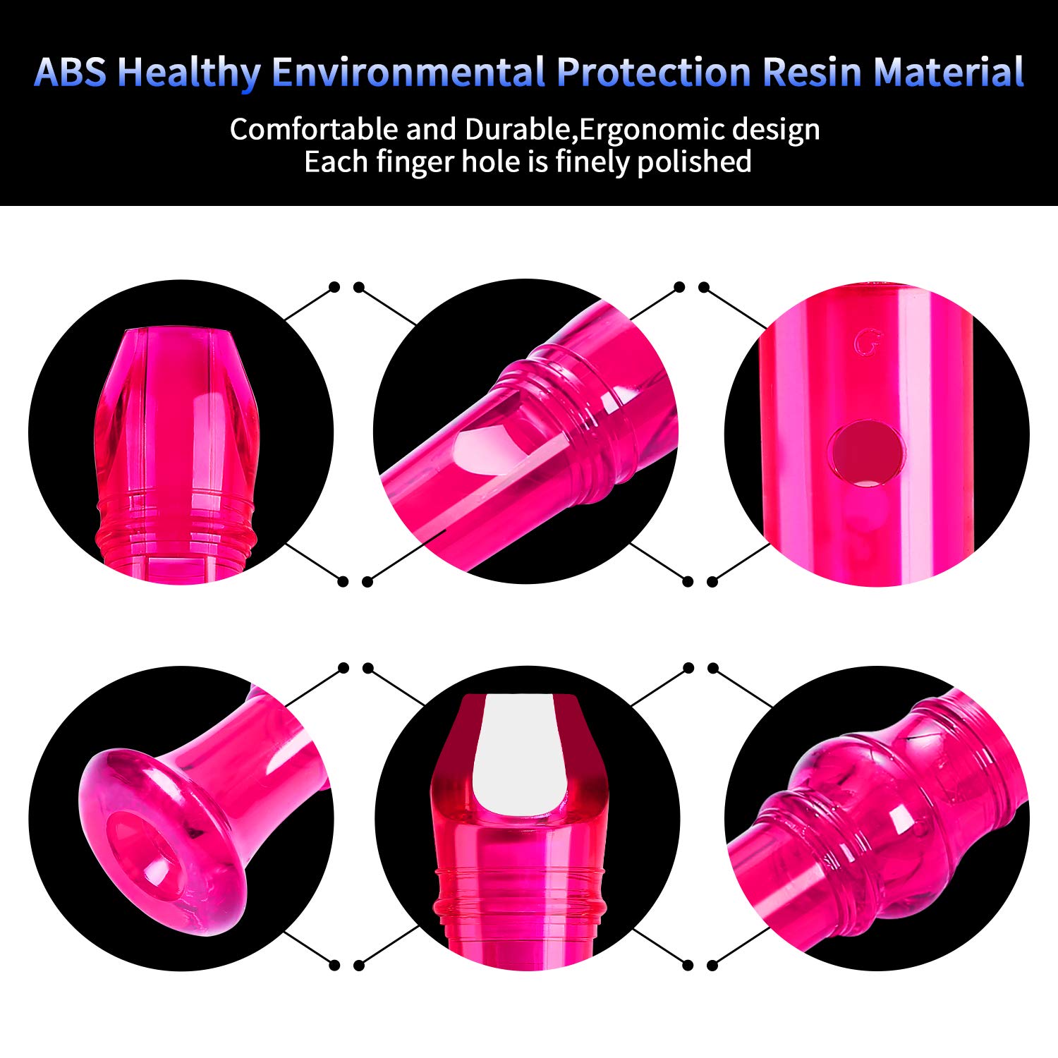 Lot-Yes 8-Hole Soprano Descant Recorder with Cleaning Rod + Case Bag Music Instrument (Crystal Pink)