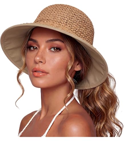Women's Raffia Braid Bow Ribbon Band Accented Large Brim Sun Hat