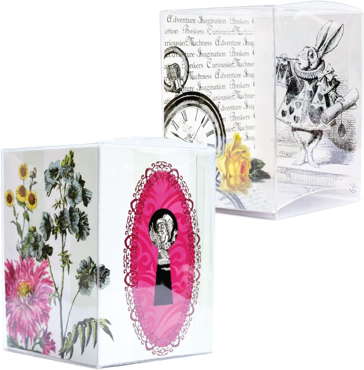 Alice in Wonderland Party Favor Boxes, Mad Hatter Tea Supplies, 12, Individual Cupcake Containers Plastic Disposable, Birthday Treat Box, Baby Shower Prizes, 3x3 in, Clear Box Set
